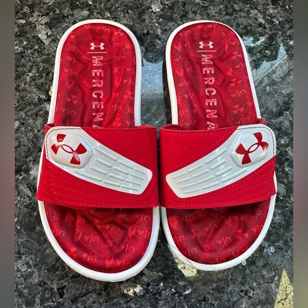 Under Armour Sandals Youth Kids Size 1 Mercenary Slide Red Hook & Loop Comfort